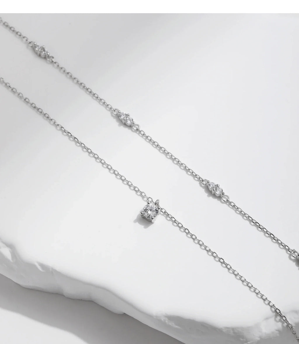 Moissanite D Color Double Layer Pendant Necklace 925 Sterling Silver Round Stylish Choker Necklace For Women Jewelry