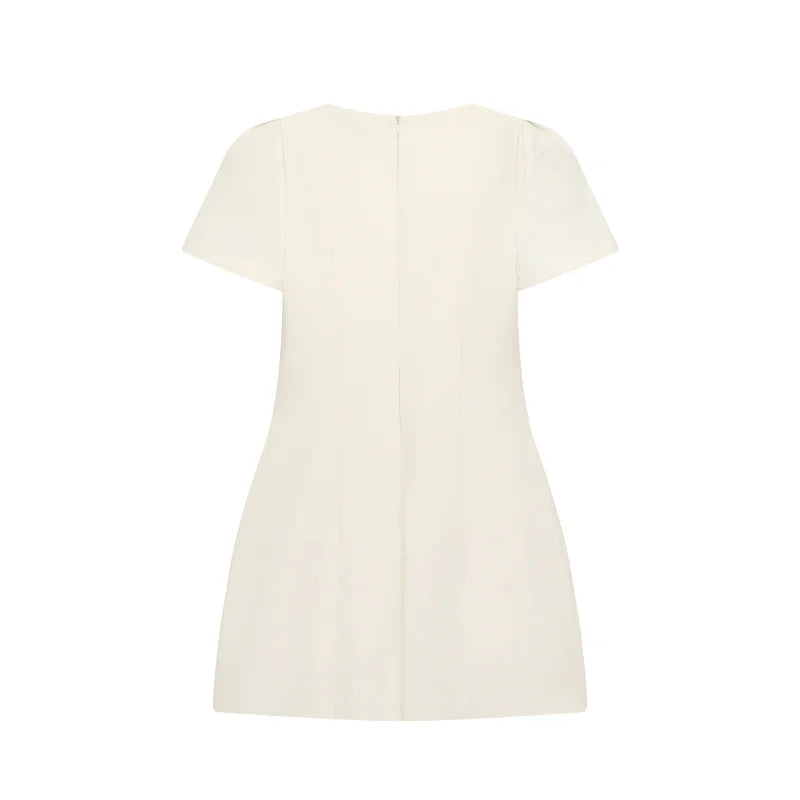 2025 women's new products are elegant and stylish Short dress with a boat neck and short sleeves with pleats  black dress