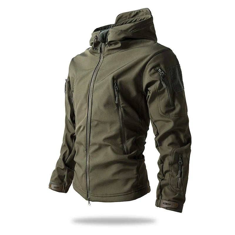 New Soft Shell Tactical Jacket  Men Winter Fleece Hooded Coat Hunting Clothes Outdoor Camouflage CS Tops Waterproof Windproof