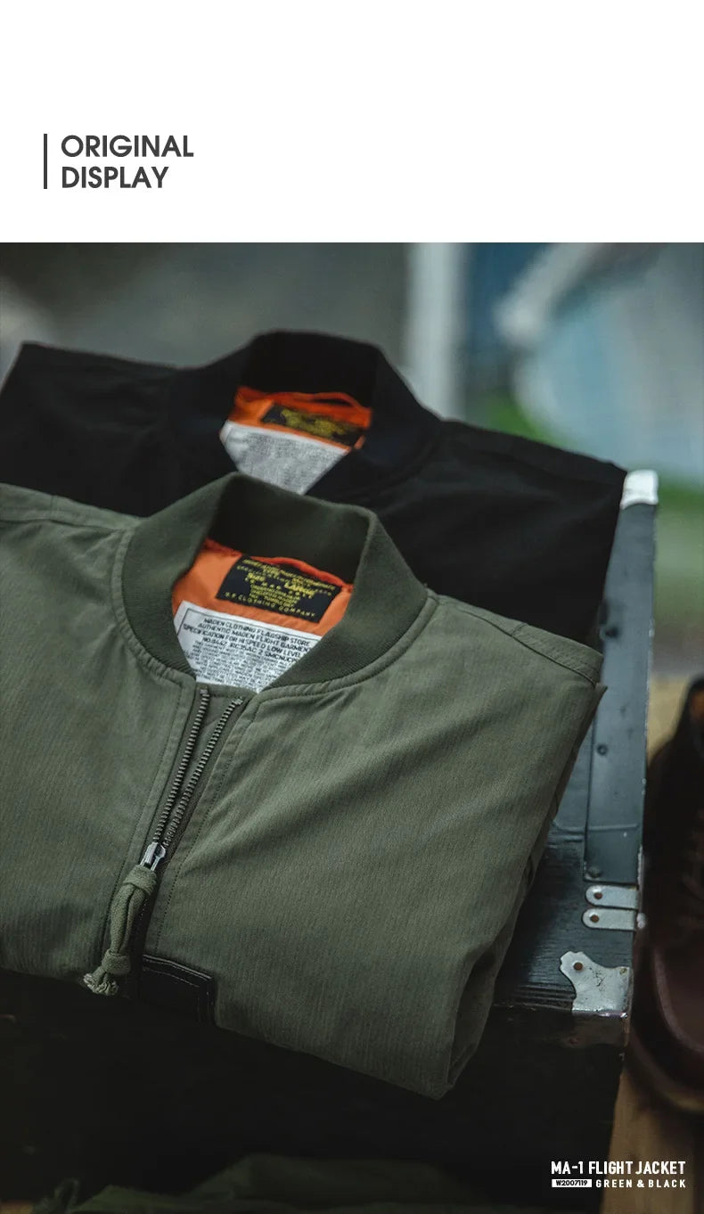 Retro MA1 Bomber Flight Jackets Green Windproof Pilot Jacket Casual Motorcycle Baseball Coat for Men's Spring and Autumn