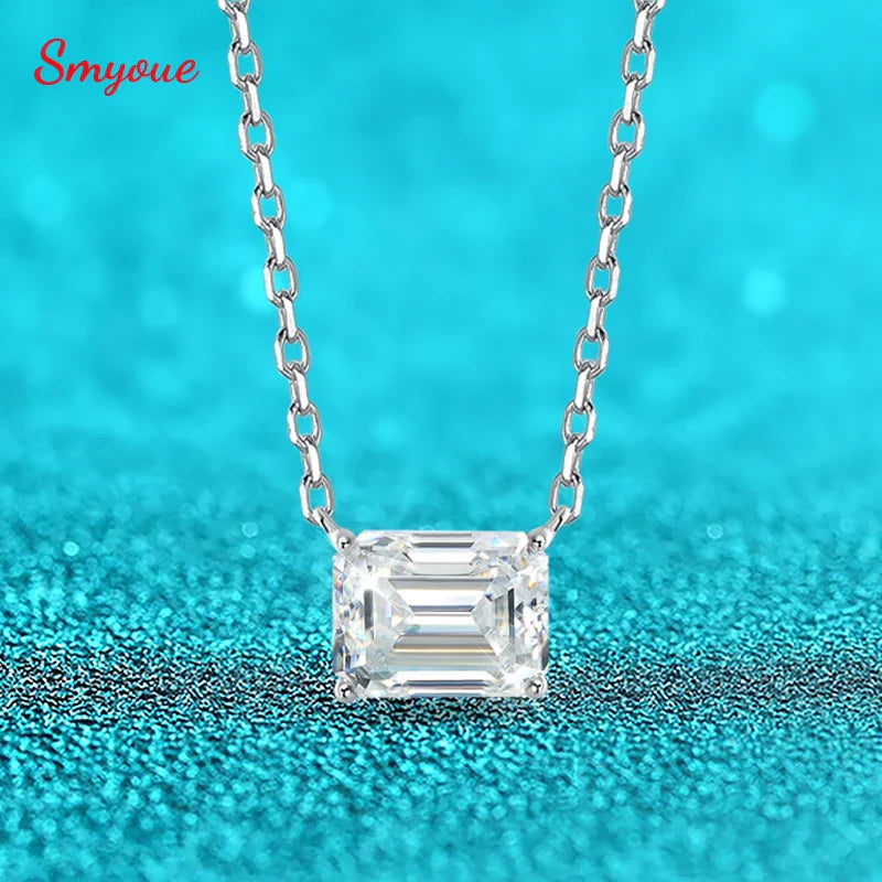 1-3CT Solitaire Moissanite Necklace for Women Emerald Cut Lab Diamond Wedding Female Necklace 925 Sterling Silver Jewelry