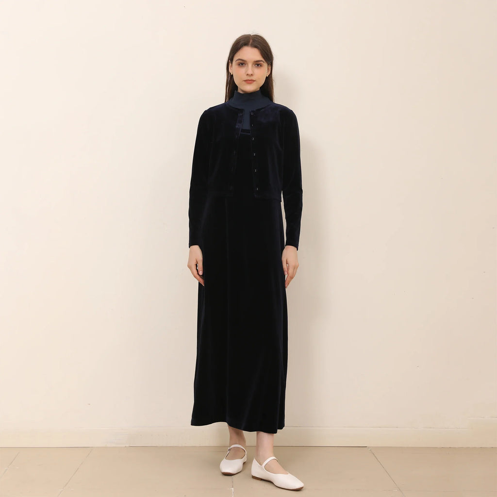 2025 Autumn and Winter Women Velvet Cardigan and Strap Dress Elegant Lady Clothes Ribbed Modal Shirt Customized Three Colors