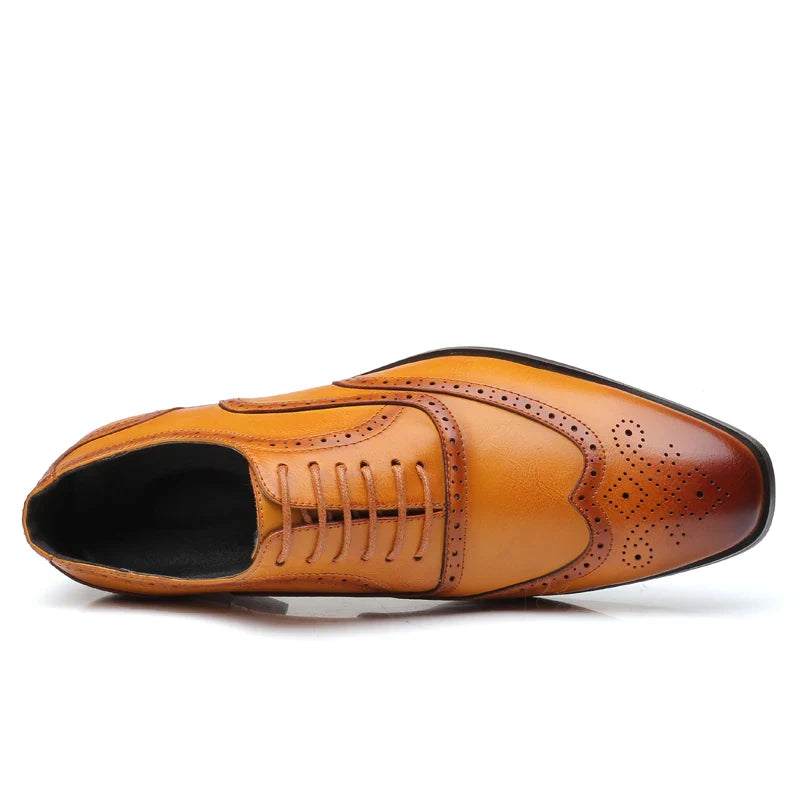 Men's Retro Business Leather Shoes – Genuine Leather Formal Lace-Up, Brown/Black, EU 40–48