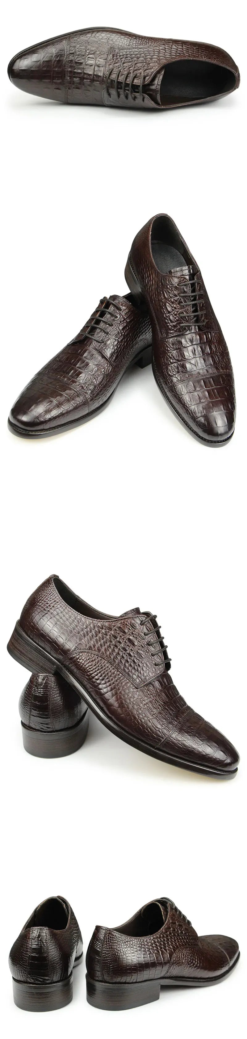 Luxury Crocodile Pattern Genuine Leather Shoes Handmade Men's Vintage Casual Leather Shoes Custom Pointed Toe Oxford Dress Shoe