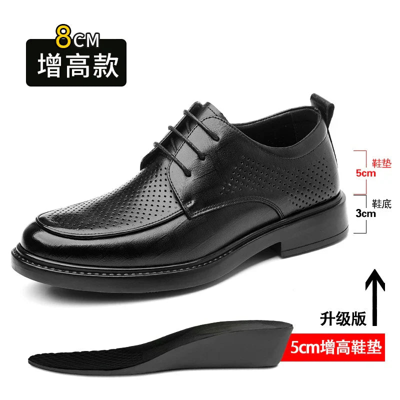 Leather Shoes Men's Four Seasons Business Formal British Casual Commuting Style Black Heightening Wedding Groom's Shoes New