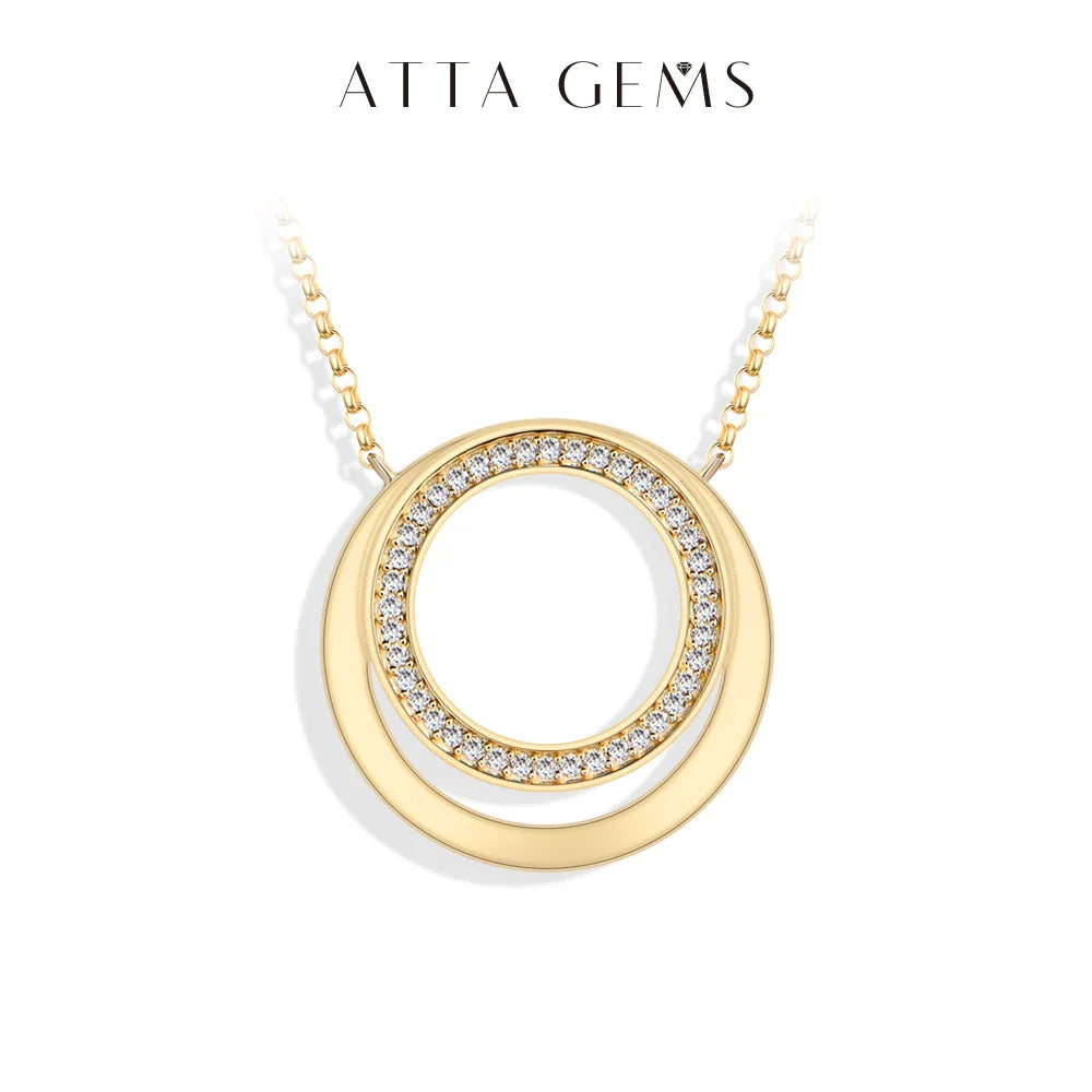 Full Moissanite Necklace DVVS1 18K Gold Plated 925 Sterling Silver Double Circle Round Pendant Women Party Fine Jewelry