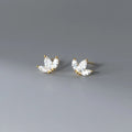 925 Sterling Silver Shiny Small Leaf Zircon Stud Earrings for Women Fashion Korean Teen Crown Piercing Pendientes Jewelry