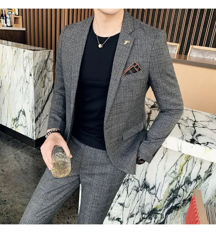Suit Blazer+Pants Men Fashion Hosts British Style Work Business Wedding Casual Art Style Elegant Gentleman Cotton and Linen Suit