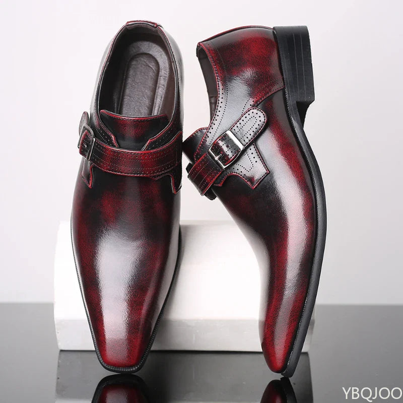 Men’s Leather Belt Buckle Formal Dress Shoes Low Heel Non Slip British Style Footwea