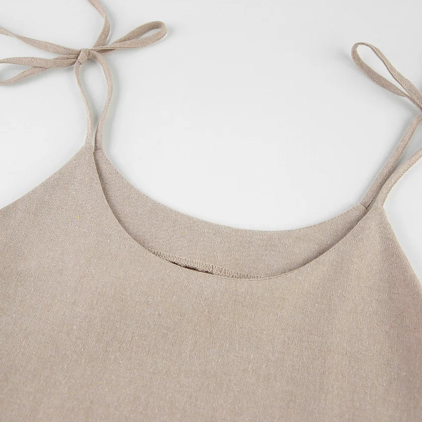 Women's Cotton Linen Spaghetti Strap Mini Dress Summer Loose A-Line Beach Vacation Dress Female Fashion Streetwear Dress