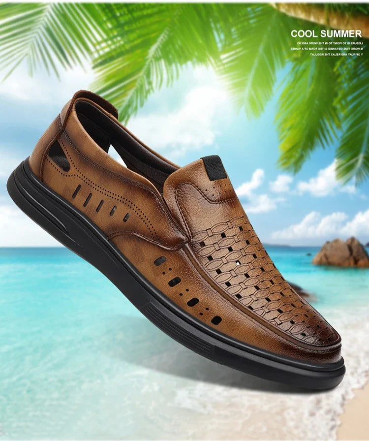 Spring Summer New Hallow Breathable Loafers for Men Fashion Casual Leather Shoes Male Solid Color Soft Sole Designer Shoes Man