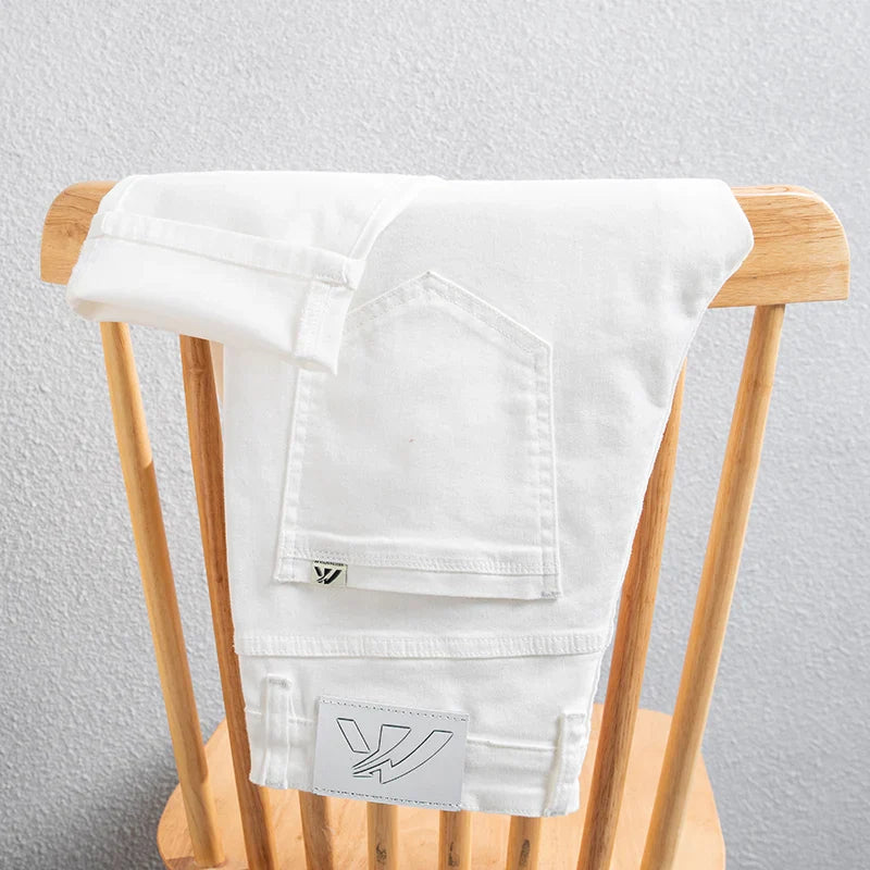 2026 Men White Jeans Fashion Casual Classic Style Slim Fit Soft Trousers Male Brand Advanced Stretch Pants