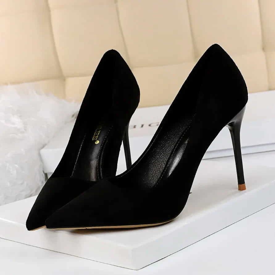 Women 9cm High Heels Pumps Stripper Flock Suede Plus Size Escarpins Lady Wedding Bridal Heels Escarpins Green Blue Yellow Shoes