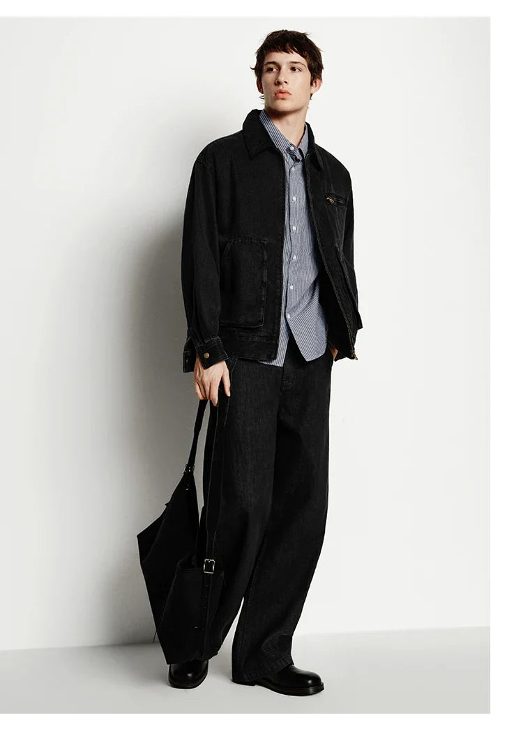 Denim Jacket Men Vintage Detroit Style Workwear Pure Cotton Casual Outdoor Coat 2025 Autumn Winter Fashion