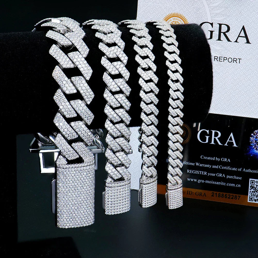 GRA Certified D VVS1 Moissanite Cuban Bracelet 8mm/10mm/12mm/14mm s925 Sterling Sliver Cuban Bracelets for Women Man