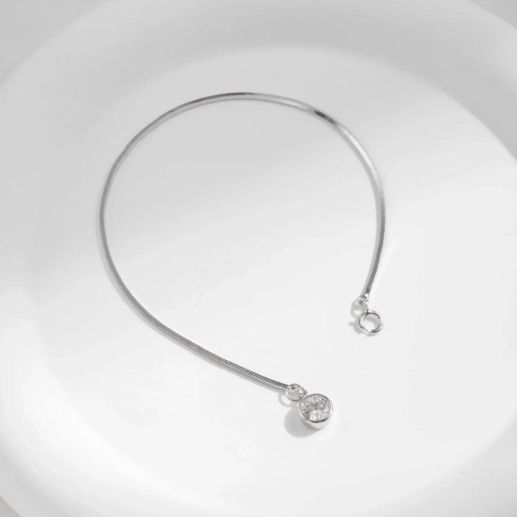 925 Sterling Silver Snake Chain Bracelet White Gold Sparkling Round CZ Charm Dainty Chain Bracelet for Women Jewelry