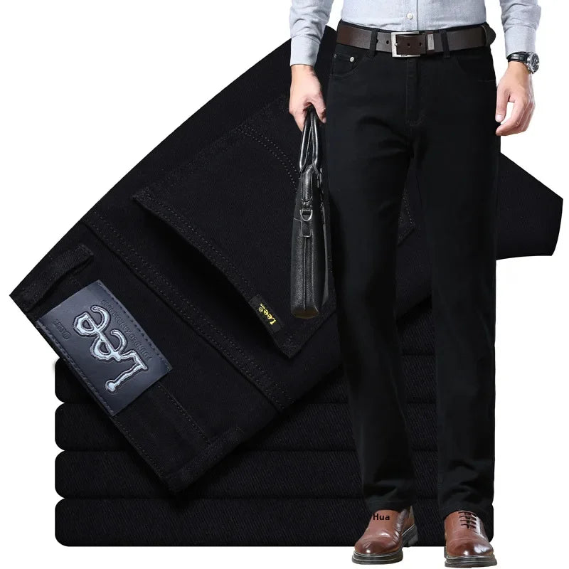 بنطال جينز رجالي مستقيم الساق من Lee Dexjeans، فضفاض، مطاطي، كاجوال، للعمل، خريفي/شتوي، سميك، دنيم فاخر، طويل