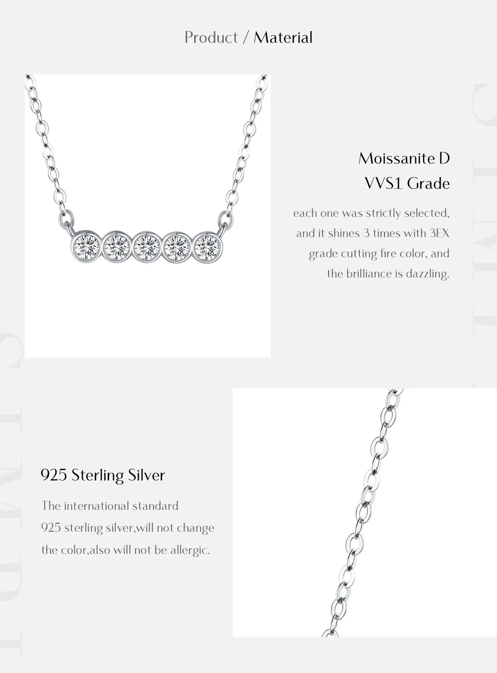 D Color Moissanite 925 Sterling Silver Stackable Pendant Necklaces Lab Diamond Link Chain Jewelry For Women Luxury Gift