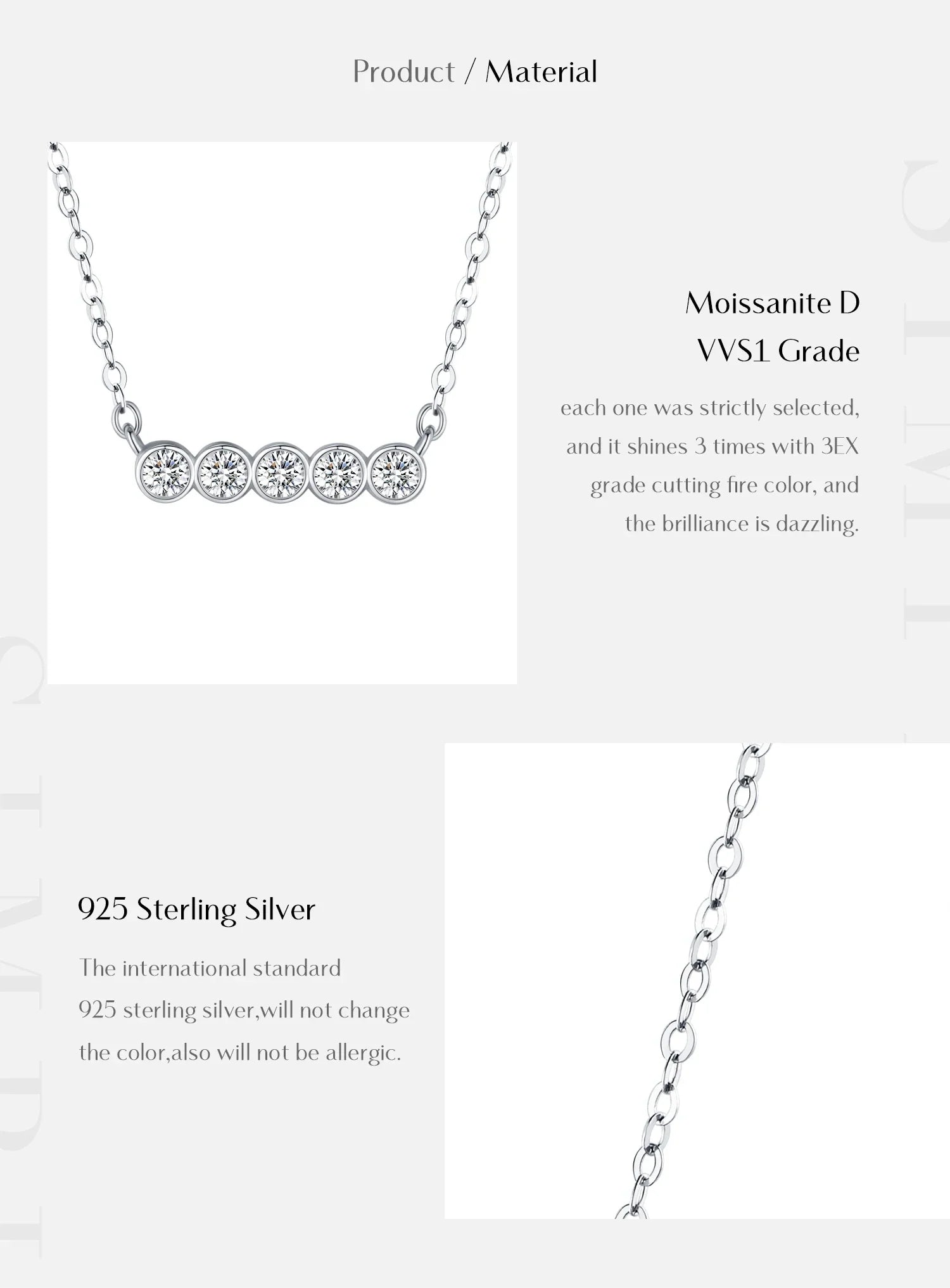D Color Moissanite 925 Sterling Silver Stackable Pendant Necklaces Lab Diamond Link Chain Jewelry For Women Luxury Gift