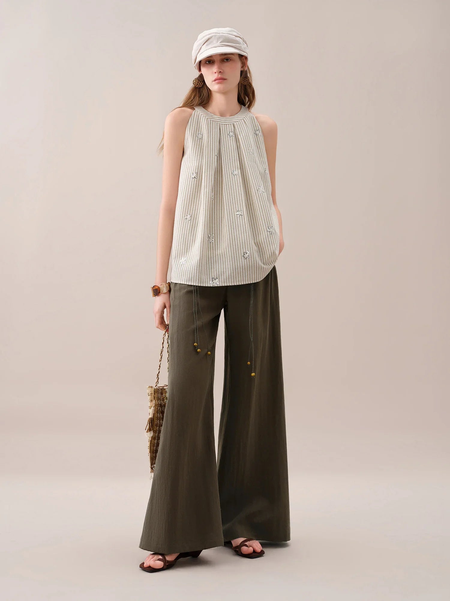 2026 Summer Women's Striped Embroidered Sleeveless Blouse - Vacation Elegance Collection for Resort