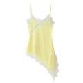 Satin Sexy Lace Spliced Short Sling Dress Women Sleeveless Backless Asymmetric Sexy Party Dresses 2025 Autumn Lady Dress