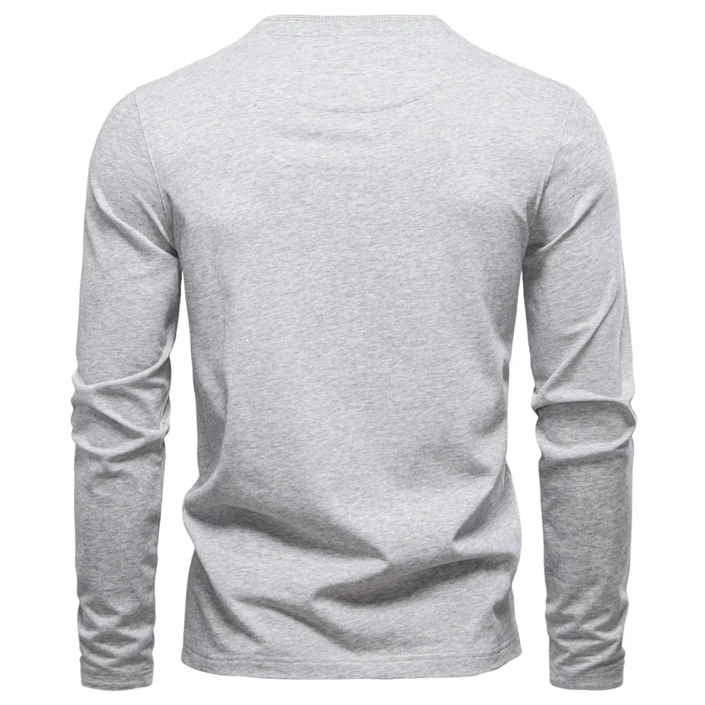 Men's Long SleeveT-shirt Fashion HIgh Quality Cotton t shirt for man button collar basic tshirt