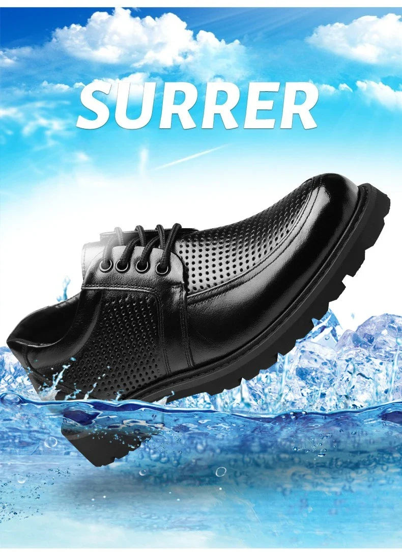 2026 Summer New Hallow Leather Shoes for Men Black Fashion Business Dress Shoes Male Lace Designer Platform Shoe Man