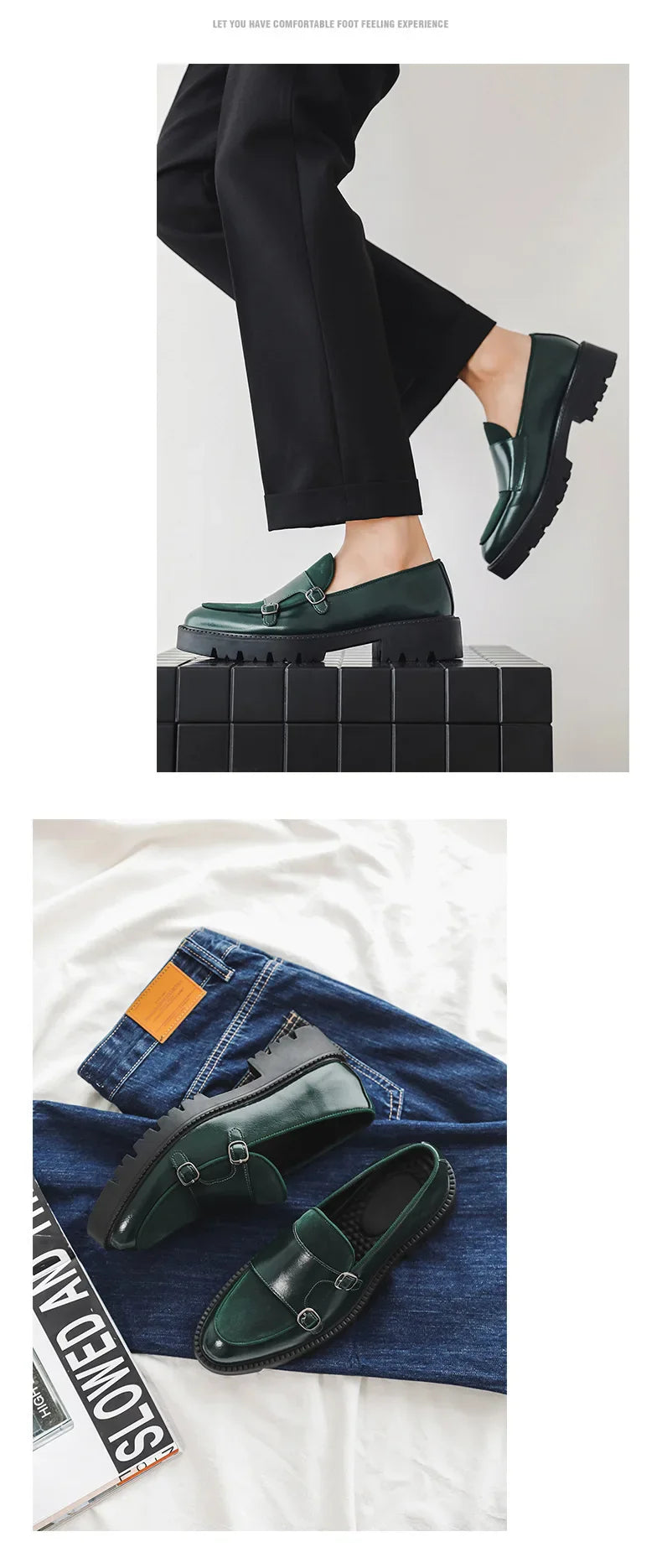 New Buckle Designer Big Size Loafers For Man Spring Autumn Business Leather Platform Shoes Male Fashion Casual Elegant Shoes Man