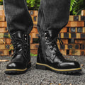 Quality Men Leather Boots Metal Double Zipper Motorcycle Boots Oxford Business Men Ankle Boots Autumn Winter Shoes Large Size 48
