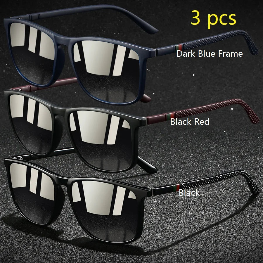 3 PCS Fashion Vintage Check Square Sunglasses Men WomenDriving Fishing Luxury Brand Designer Sun Glasses Retro UV400  Eyewear