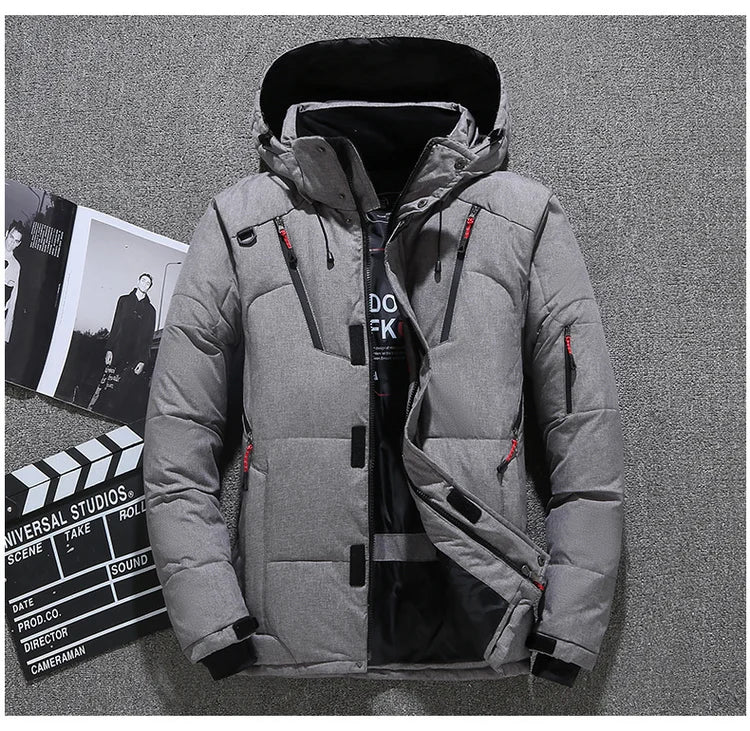 Winter White Duck Down Jacket Men Travel Hiking Thicken Warm Hooded Puffer Jackets Windproof Overcoat Down Coat Male Clothing