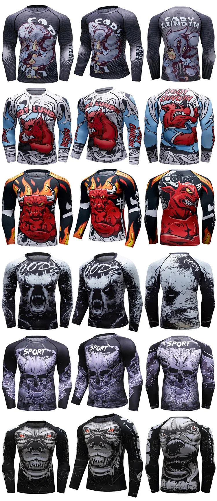 Men's Jiu Jitsu Kimono Rashguard MMA T-shirt Animal Print Compression Shirts Sport Tops Bjj Kickboxing Muay Thai Sport Boxing