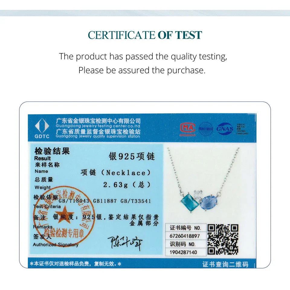 925 Sterling Silver Necklace Blue Green Stone  White Gold Zirconia Pendant Adjustable Chain for Women Fine Jewelry Gift