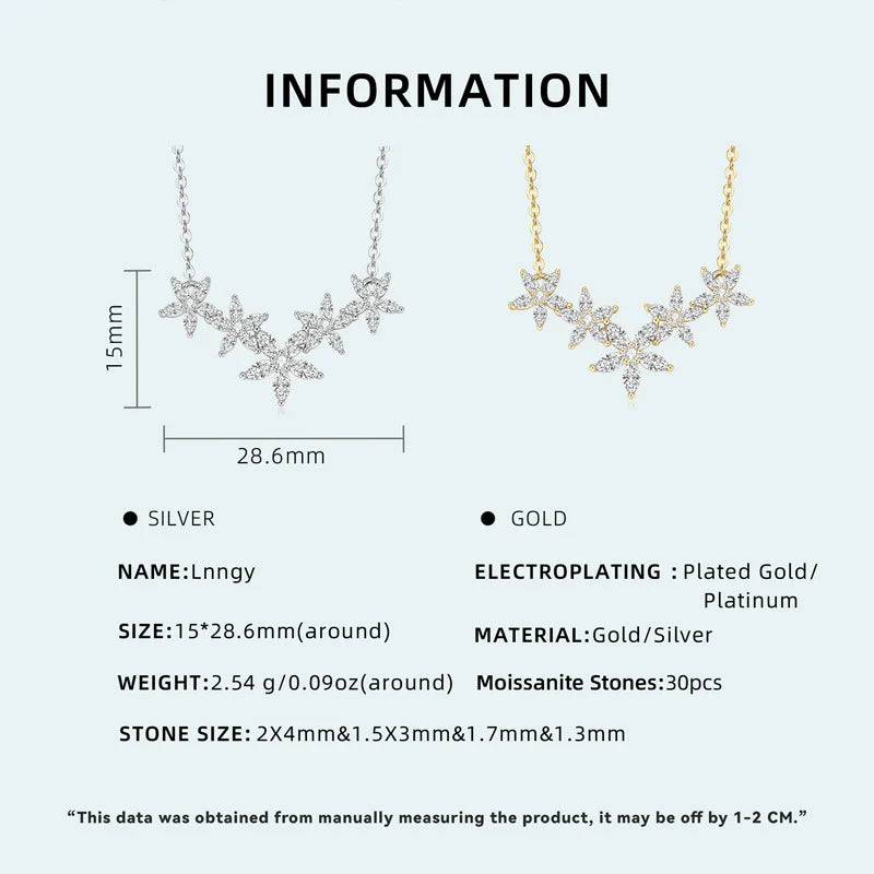 Exquisite Moissanite Diamond Necklace for Women Pure 925 Sterling Silver Flower Pendant Necklaces 2025 Trend Jewelry