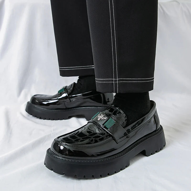 2026 Fashion Bee Design Men's Leather Shoes Thick Sole Luxury  Slip On Loafers Comfort Fashio Business Party Formal Dress Shoes