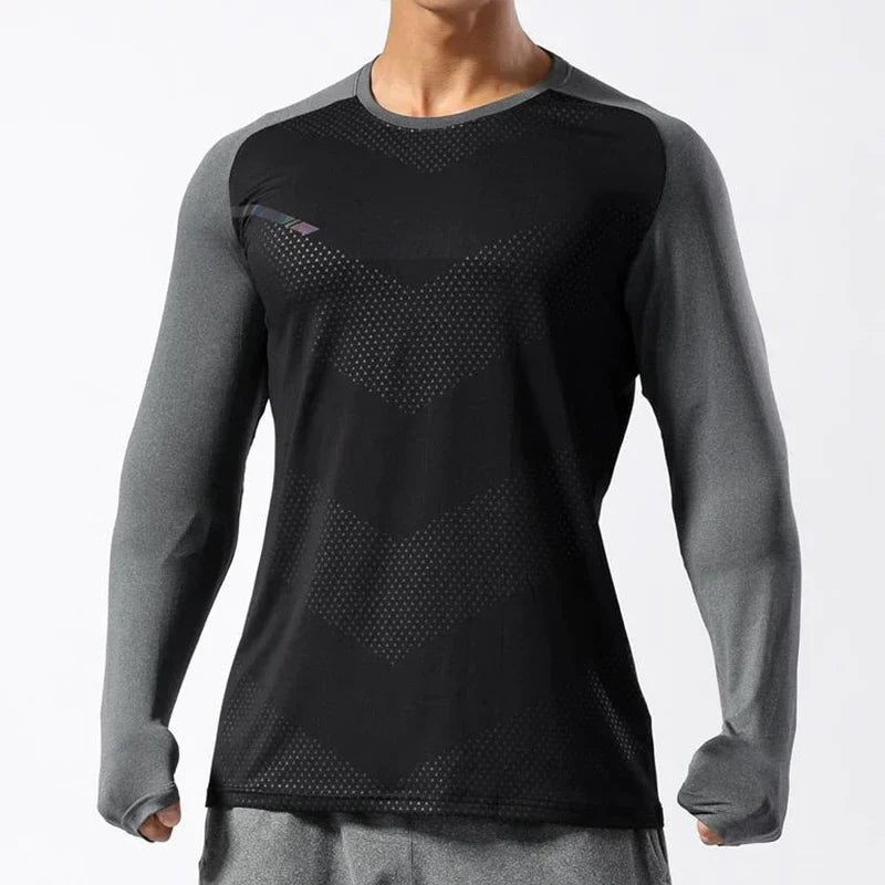 Men's Sport Long Sleeve Tops Quick Dry Fitness T-shirts Bodybuilding Gym Tees Casual Skinny Elastic Breathability Sportswear