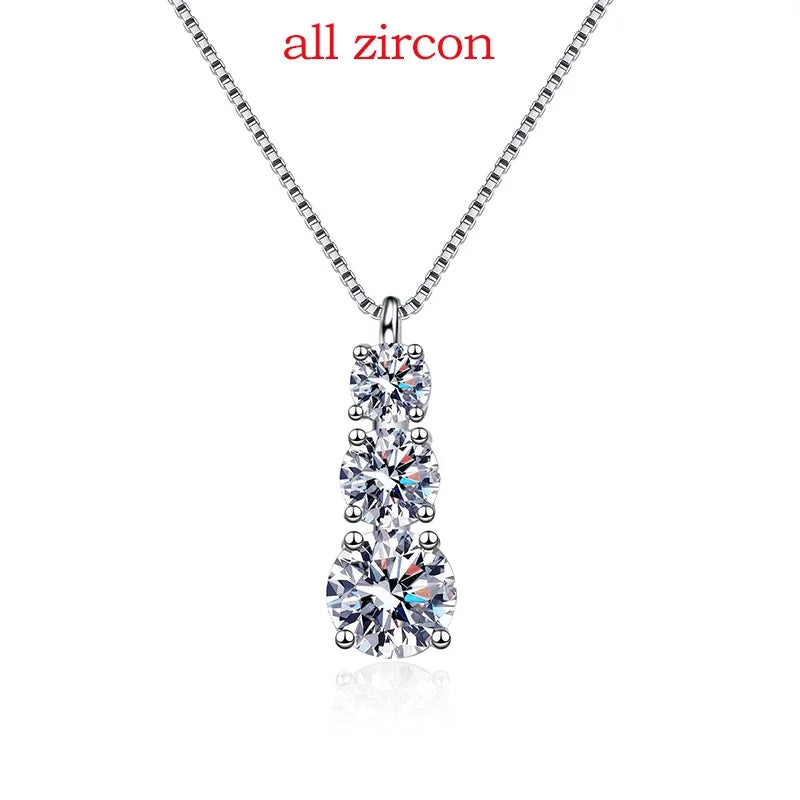 1.8CT Moissanite Pendant for Women Men Sparkling Diamond Necklace 3 Stones Solid Silver 925 Jewellery Luxury Quality GRA