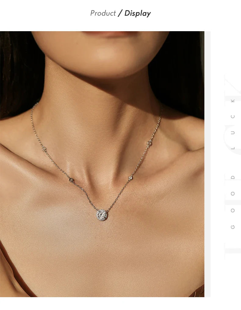 925 Sterling Silver Luxury Round Clear AAAAA Zircon Pendant Necklace For Women Wedding Engagement Bridal Fine Jewelry