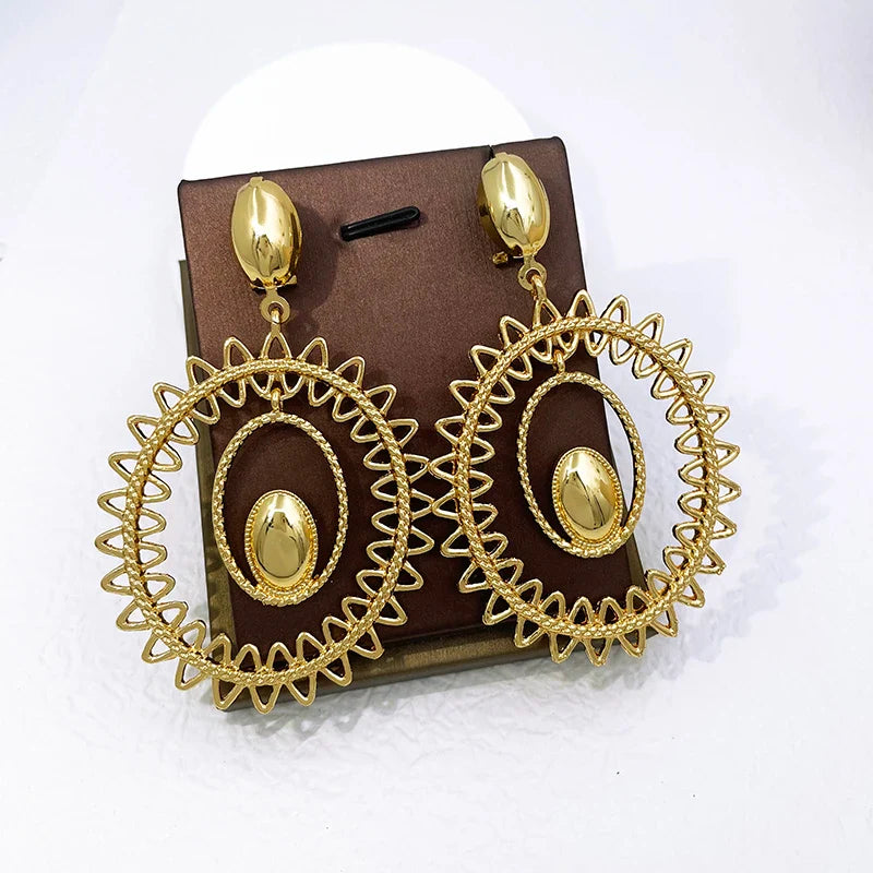 Gold Color Earrings For Women Fashion Jewelry 18k Gold Plated Big Drop Earrings Wedding Party Accessories Gift Trending