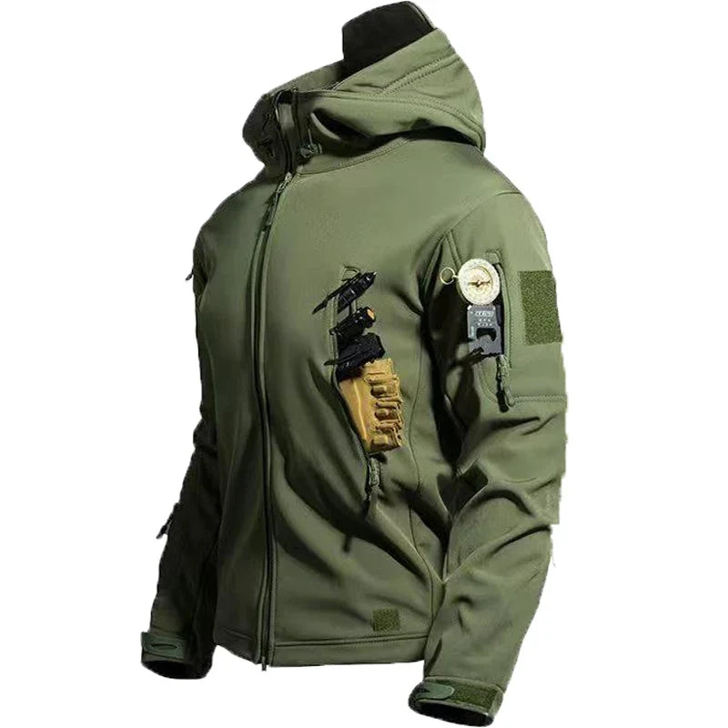 Men Military Tactical Winter Autumn Warm Sharkskin Fleece Hood Cargo Jackets Camping Hiking Climbing Hunting Outdoor Waterproof