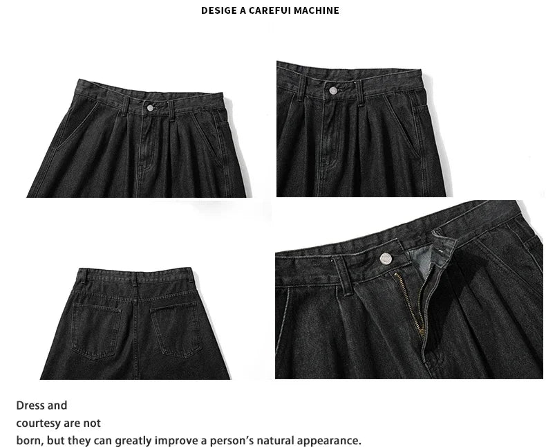 Wide Baggy Denim Shorts Men Summer Thin Solid Color Casual Loose Knee-length Pants Male Jeans Shorts Streetwear