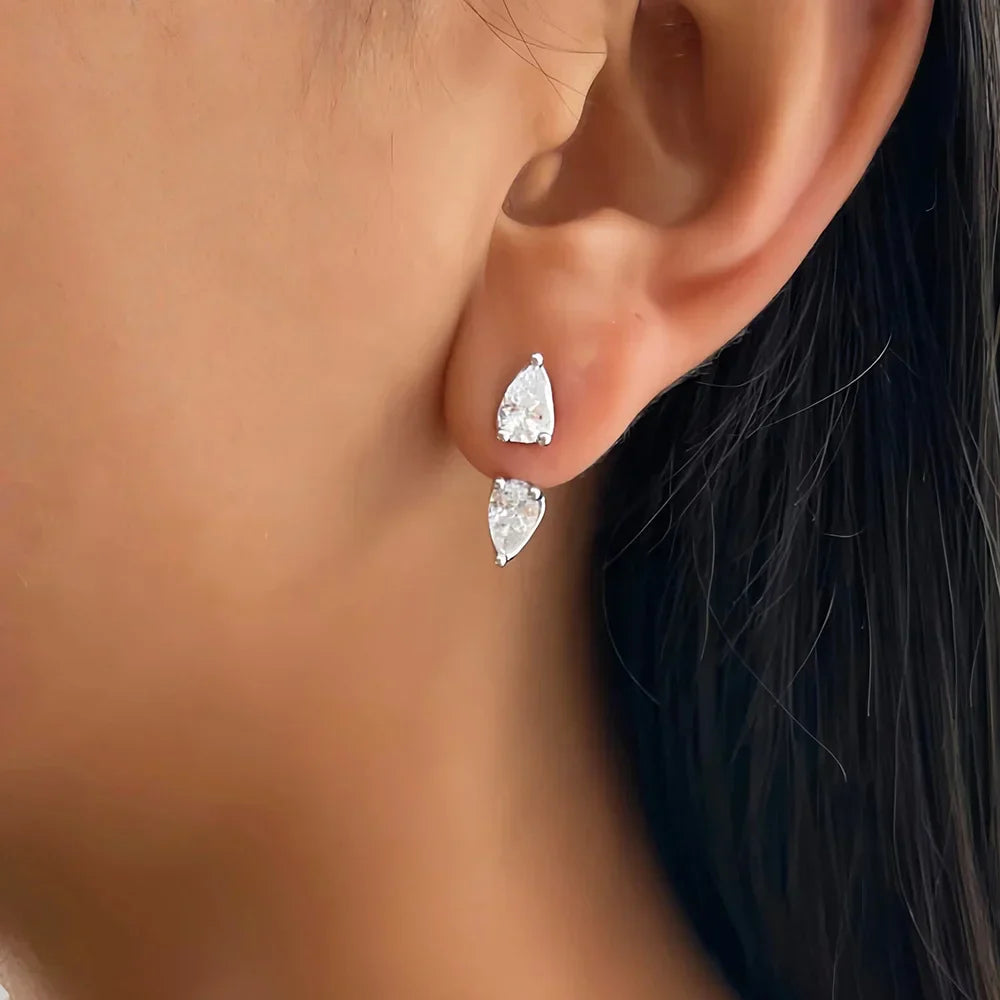 4cttw Pear Cut Moissanite Stud Earrings 925 Sterling Silver Sparkly Waterdrop Diamond Ear Jacket Earring for Women Jewelry Gift