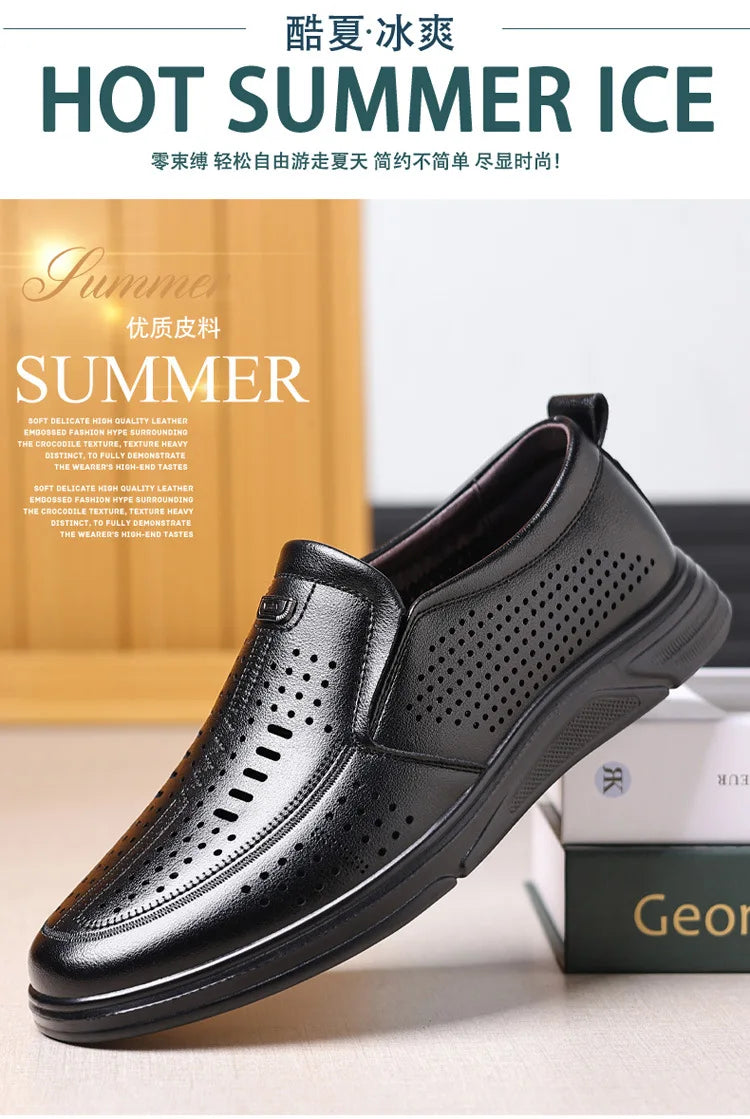 Spring Summer New Hallow Leather Shoes for Men Solid Color Fashion Dress Shoes Male Soft Sole Business Casual Shoe Man