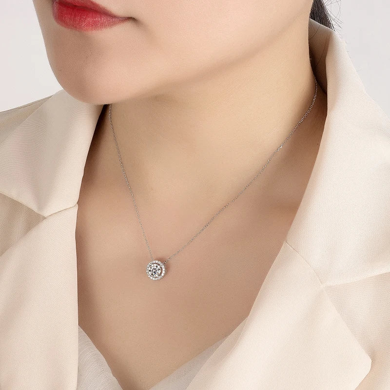 0.5/1/2CT Moissanite Necklace for Women S925 Pure Silver Round Laboratory Diamond Pendant Fashionable Wedding Jewelry