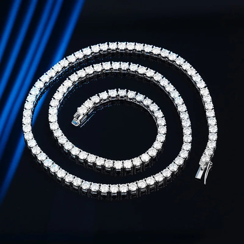 Real 2-5mm Full D Color Moissanite Tennis Neck Chain Necklace for Woman Man 925 Silver GRA Certified Party Bridal Necklaces