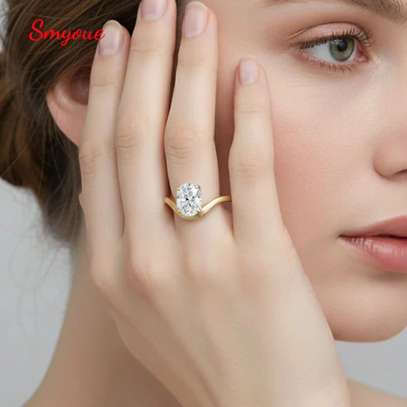 New 8*6mm 1.5CT Oval Cut Moissanite Rings for Women Sparkling S925 Sterling Silver Wedding Fine Jewelry  Plated 18k Gift