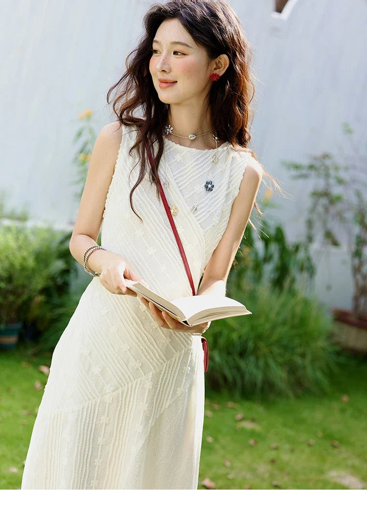 Asymmetric Lace Fishtail Dress 2026 Summer Flower Embroidery Sleeveless Elegant Dress Round Neck Long Dresses MXE35L2301