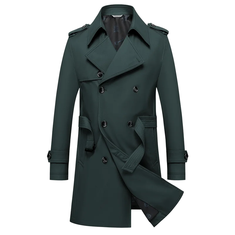 2024 Autumn New Men's Medium to Long Fashion Windbreaker Coat High Quality Double breasted British style Coat Series Belt Coat