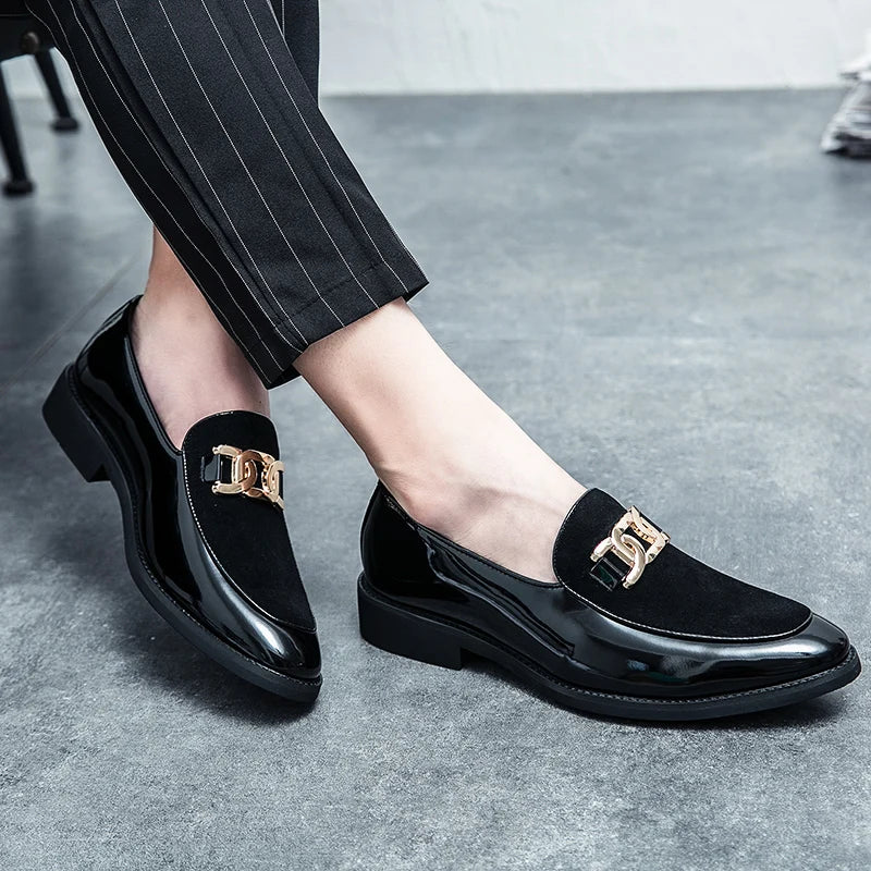 Men's fashion simple leather shoes business casual shiny loafers men's Korean version hairdresser small leather shoes