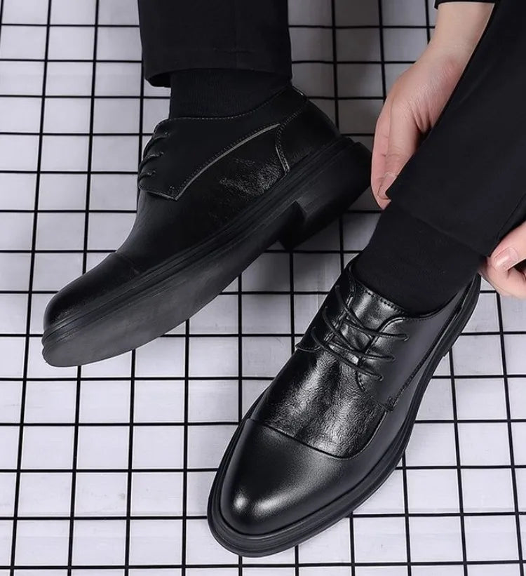 Men's Genuine Leather Oxfords Pointed Toe Lace Up Dress Shoes British Style Business Wedding Casual Footwear for Spring Autumn